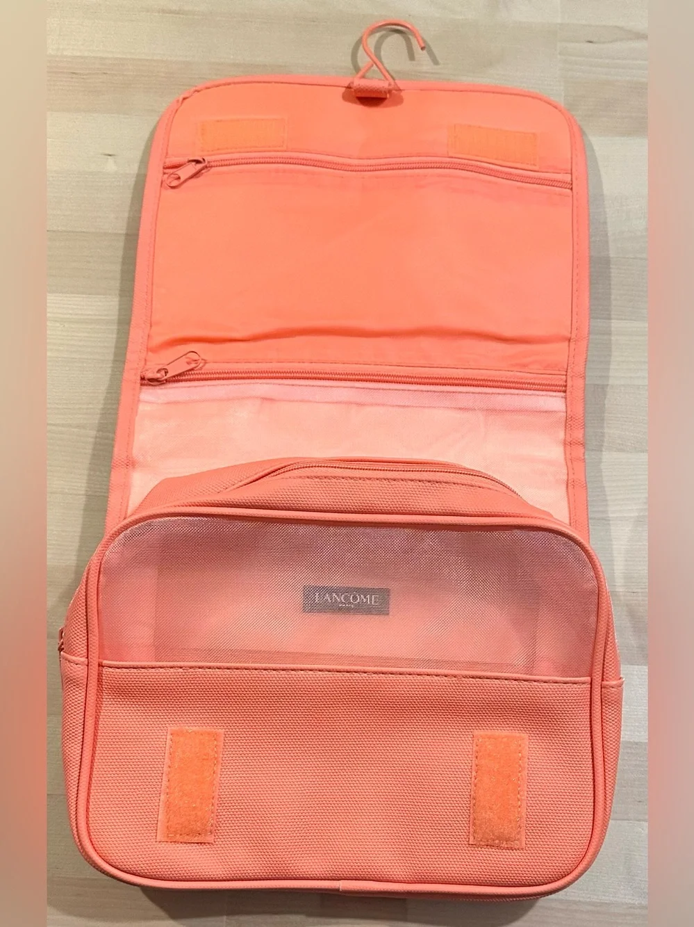 NEW, Lancome Paris Theme Coral Three Compartment Travel Cosmetic Bag